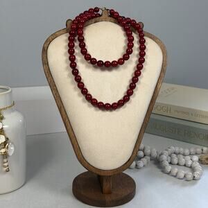 Vintage 1960s Vogue Jewelry Necklace 31" Opera Length Cranberry Red Glass Bead
